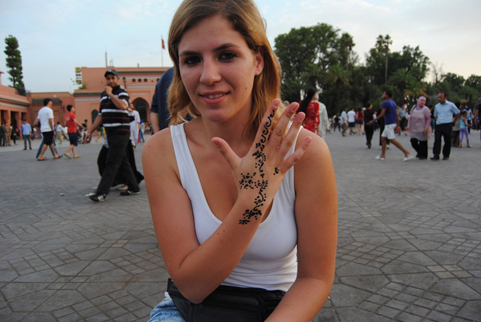 Blonde girl travel in Marrakech