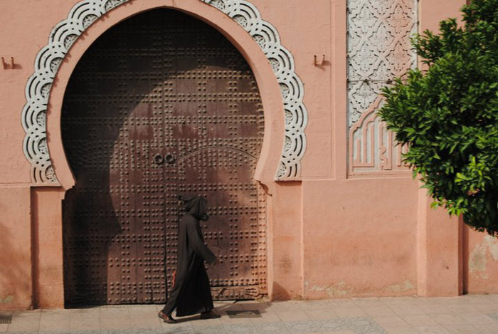 Photo of architecture in Marrakech, a beautiful door on the souk streets
