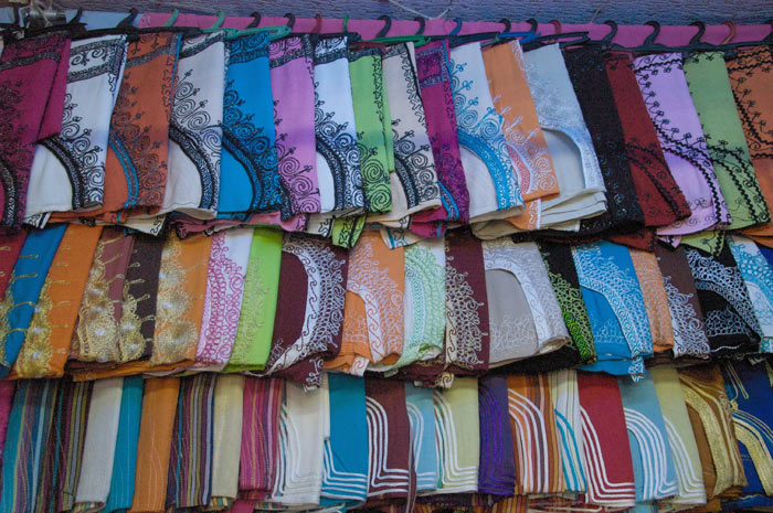 Photo clothes Marrakesh shop medina souk with traditional Moroccan clothes