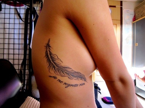 Feather Rib Cage Tattoo Design for Women