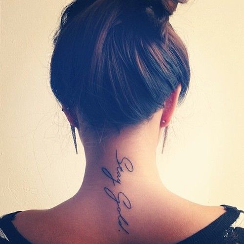 Feminine script neck tattoo designs for girls