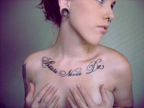 Collar chest script tattoo idea for woman