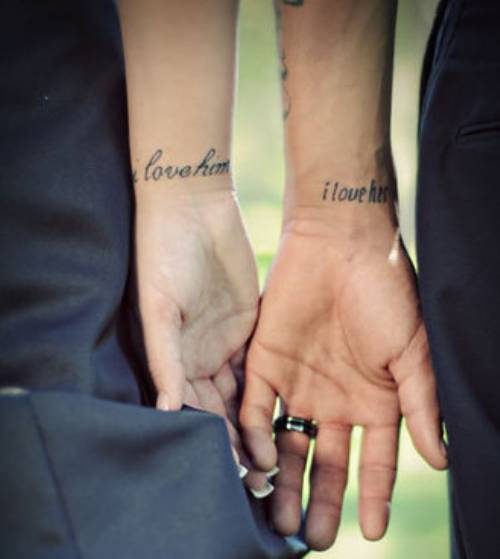 Wristband tattoo with quote design  couple tattoos idea