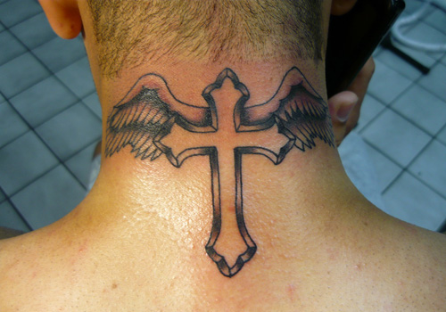 Cross neck tattoo designs for men