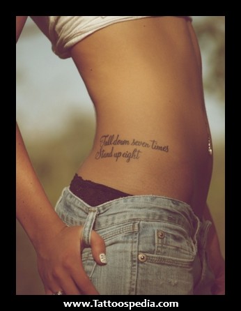 Feminine quote tattoo design on hip