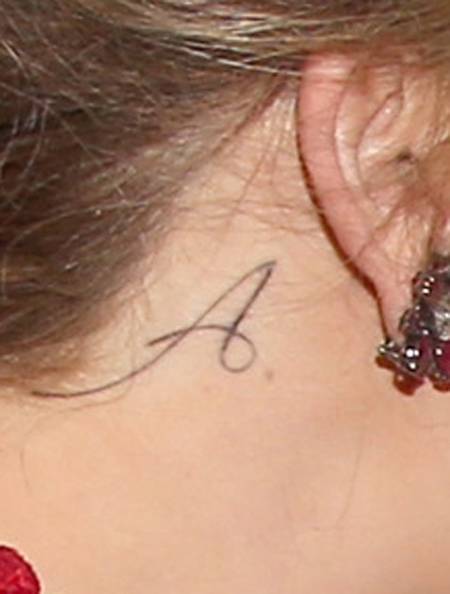 Initial name letter as behind ear tattoo idea