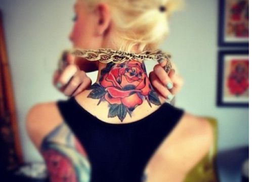 Amazing rose neck tattoo design for women