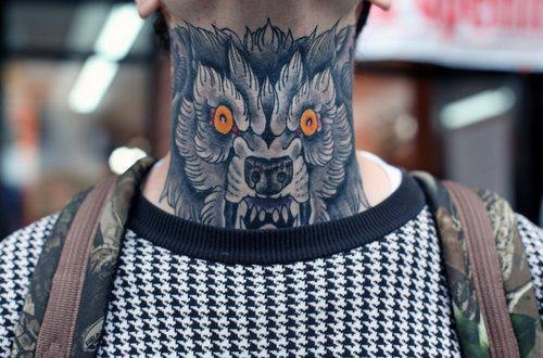 Wolf tattoo designs – man neck tattoo