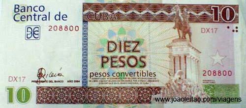 Uma nota de 10 Pesos convertibles