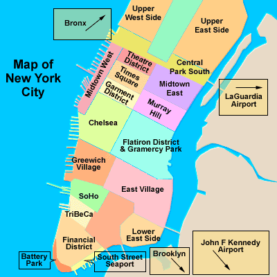 Map of Manhattan districts in New York City