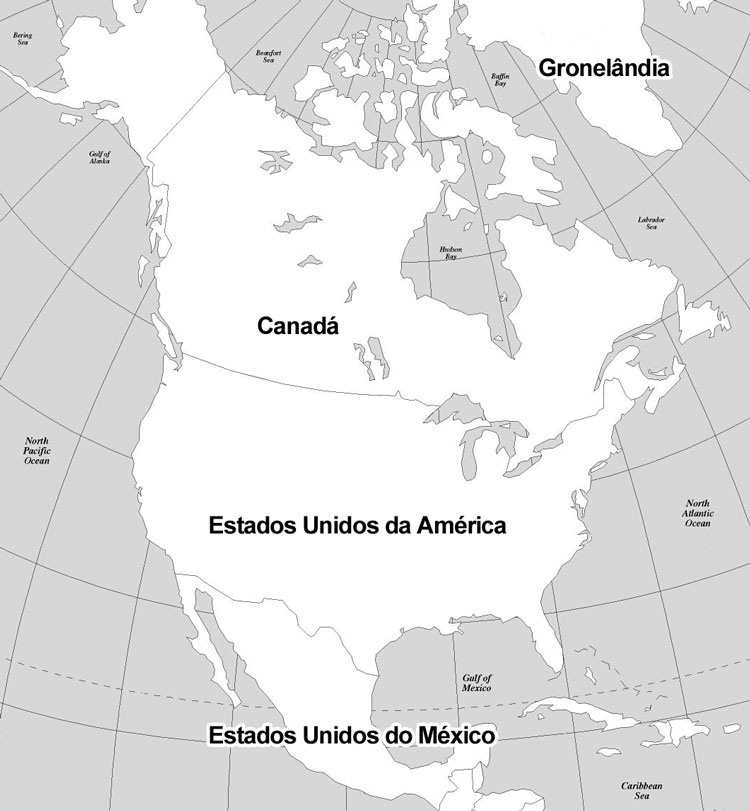 Mapa com todos os países do continente norte americano