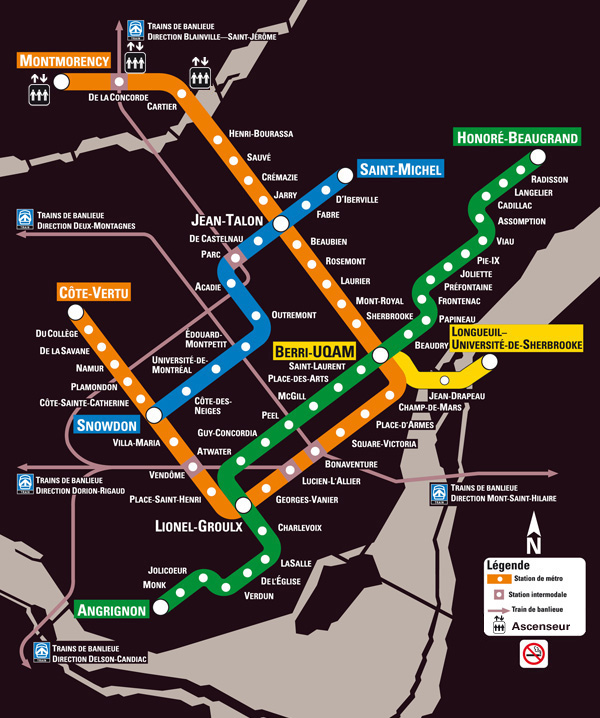 Mapa do Metro de Montreal, Canadá