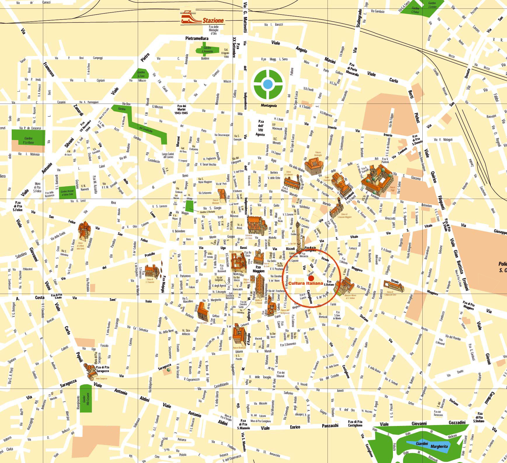 Mapa Monumentos Bologna Italia