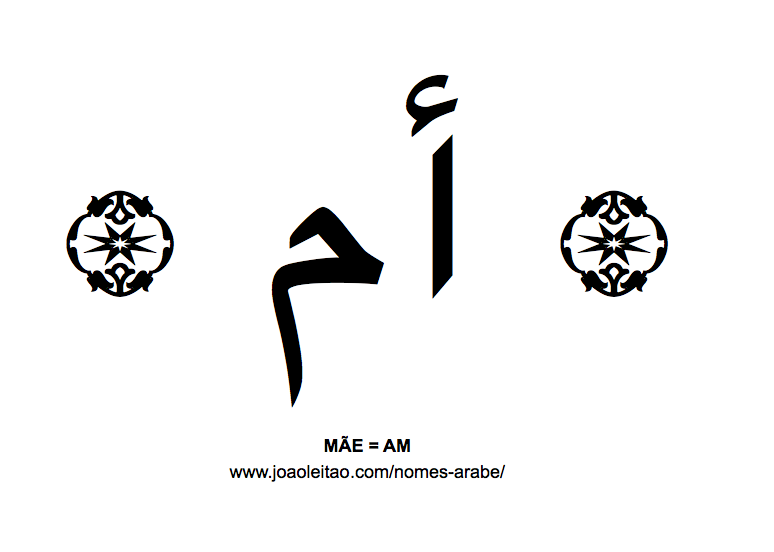 Palavra MÃE escrita em árabe, AM - أم