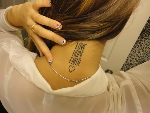 Love-Hope-Faith Inspirational Names Tattoo Idea