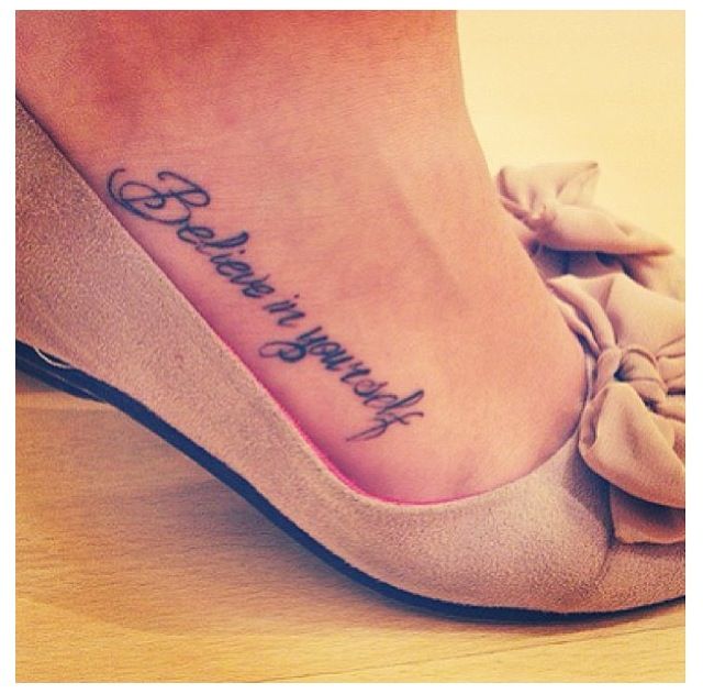 Word Believe tattoo design on foot for girls