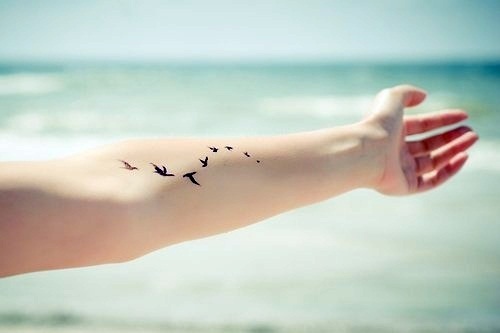 Small flying birds tattoo designs, arm tattoo for girls