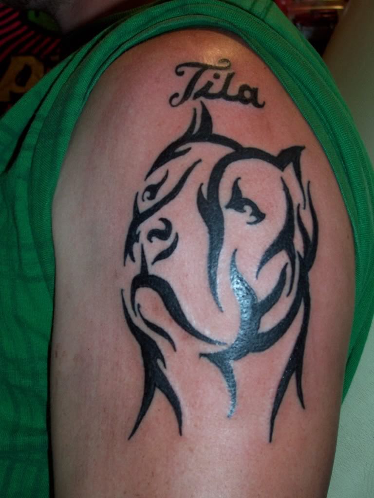 Dog Name Tattoo Design on Bicep