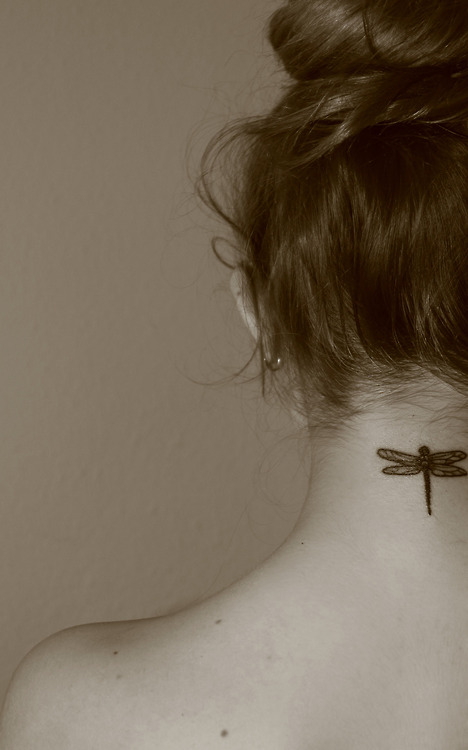 Dragonfly neck tattoo designs ideas for female