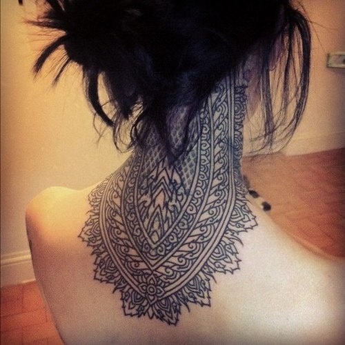 Ethnic ornament full neck tattoo design