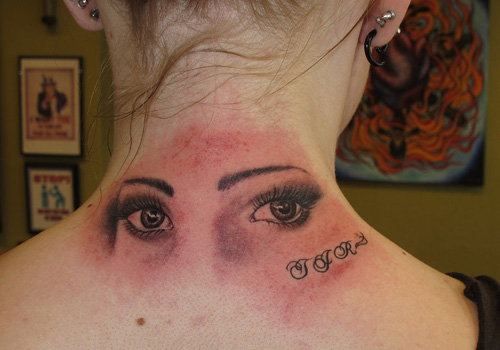 Eyes tattoo designs on neck