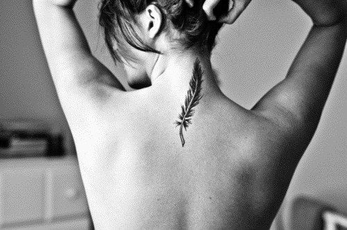 Feather tattoo designs - neck female tattoos ideas