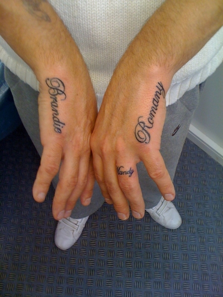 Names tattoo design for man on hands - idea for kids name tattoo
