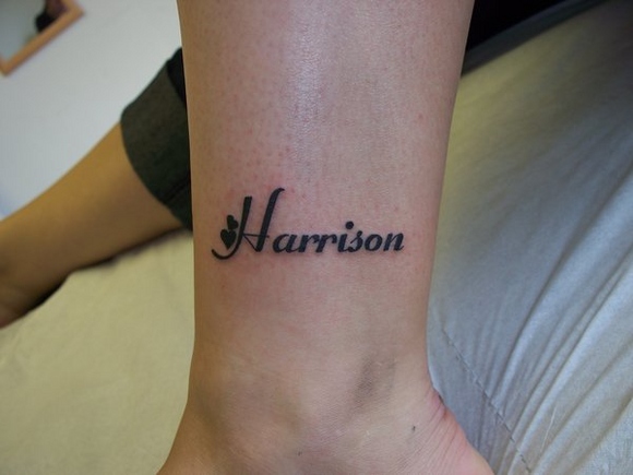 Harrison Name Design Tattoo on Ankle