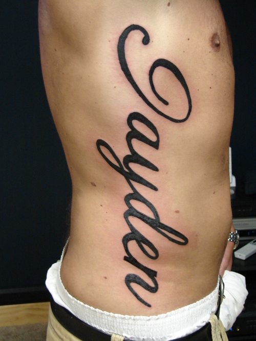 Jayden name tattoo design on rib cage