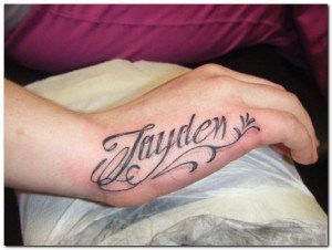 Jayden name tattoo idea on right hand