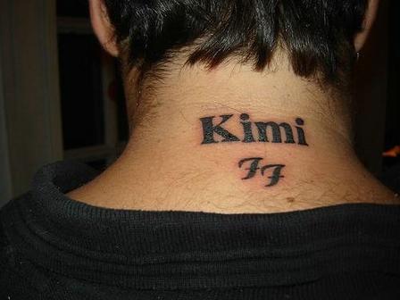 Upper neck name and number tattoo idea