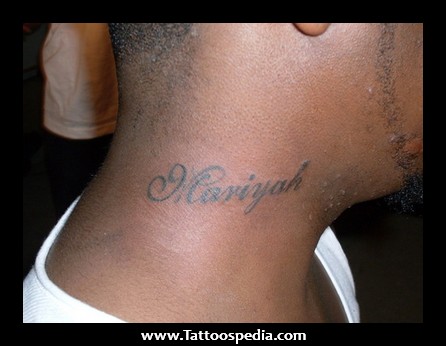 Maryiah neck name tattoo design for man