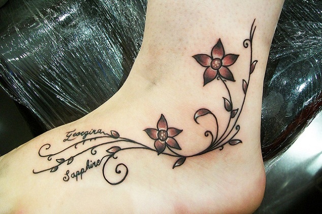 Left foot tattoo design with kids names