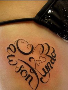 heart shaped names tattoo design on ribs