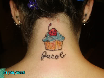 Cupcake tattoo design on the neck