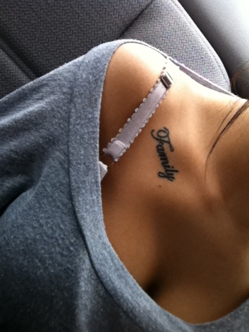 Family name tattoo idea on collar bone