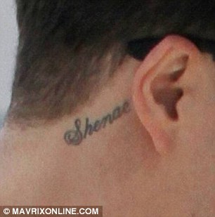 Shenae name tattoo design behind ear
