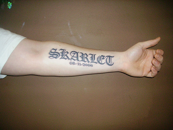 Skarlet Name Tattoo on Forearm