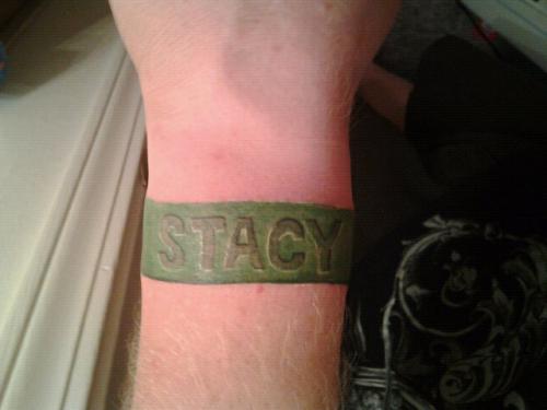 Wristband name tattoo design for men