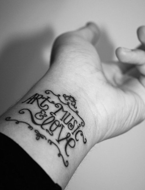 Typographic wrist tattoo designs for men