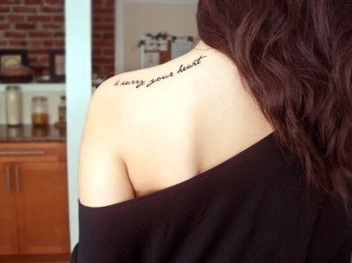 Lettering tattoo idea on the back upper shoulder