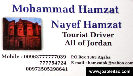Cartão de visita para Taxi na Jordânia