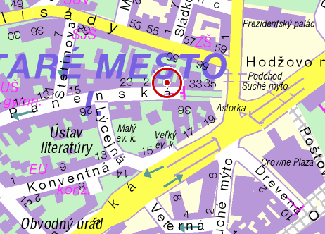 Mapa do centro da cidade de Bratislava