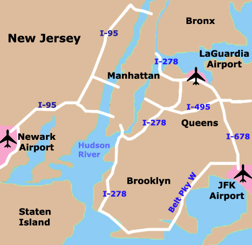 Mapa Aeroportos de Nova Iorque