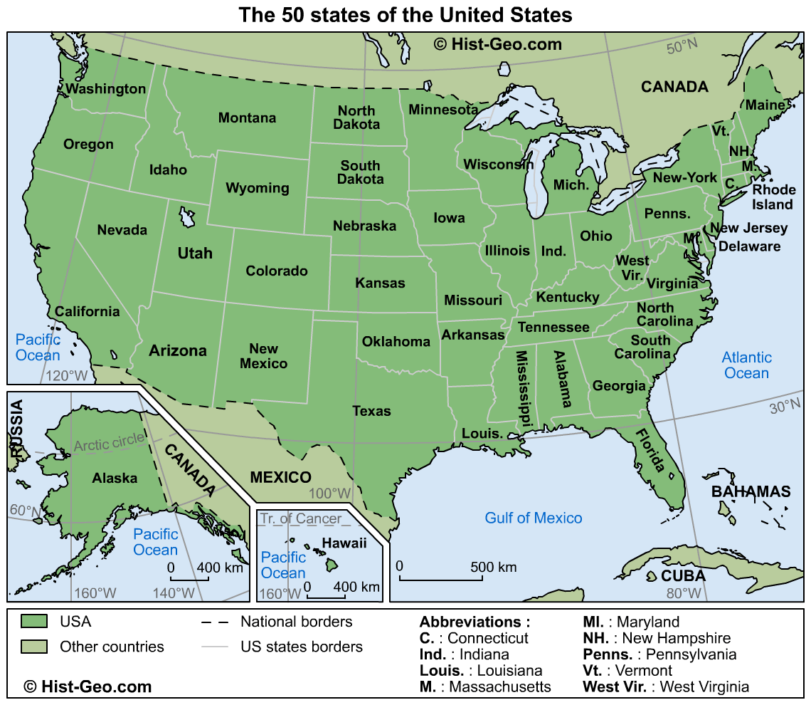 mapa estados unidos da america eua - Quantos são os estados dos Estados Unidos?
