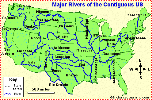 Mapa dos Rios nos Estados Unidos da América, Mapa Rios EUA, Estados Unidos Mapas