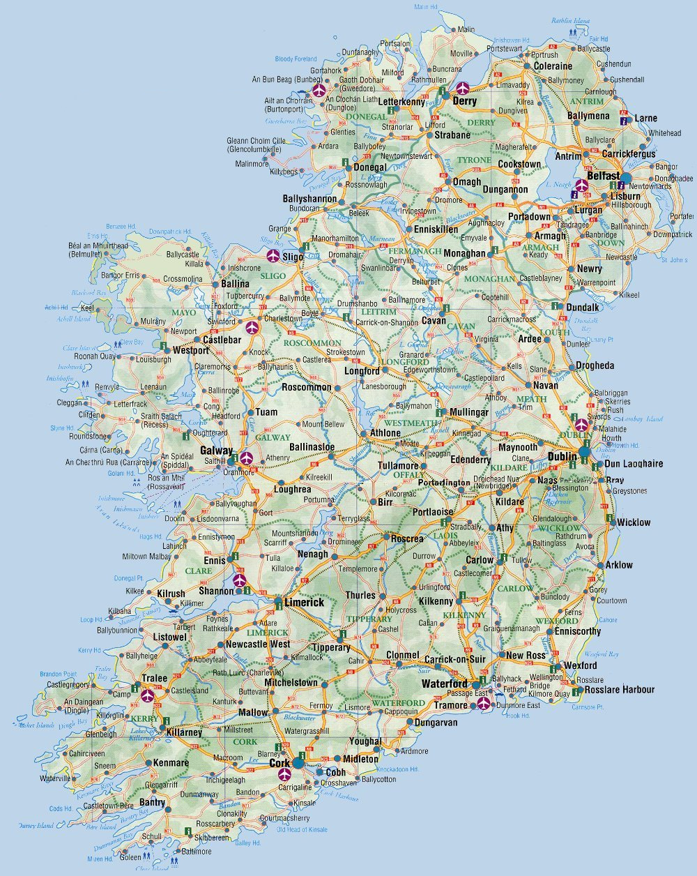 Mapa de Estradas da Irlanda