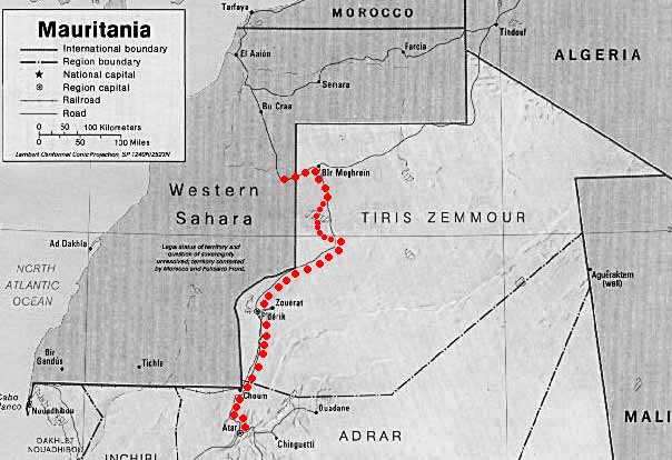 Mapa de Atar até Bir Moghrein Mauritania
