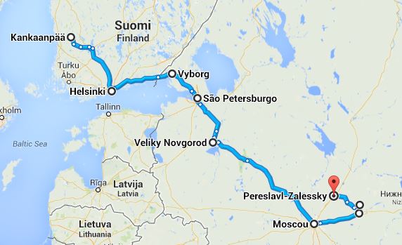 Mapa Finlândia até Rússia - Conduzir / Dirigir na Europa