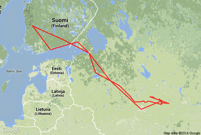 Mapa Finlândia até Rússia - Conduzir / Dirigir na Europa